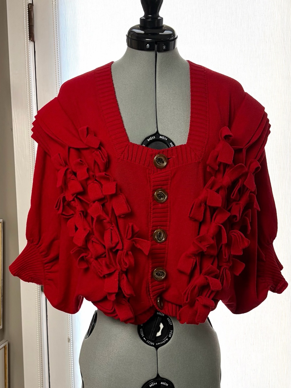 Comme des Garcons Tao VTG Wool Ruffle Cropped Cardigan, red, M, GUC - Picture 2 of 16
